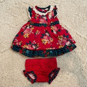 Matilda Jane , floral dress in red. With bloomers, 3-6 months